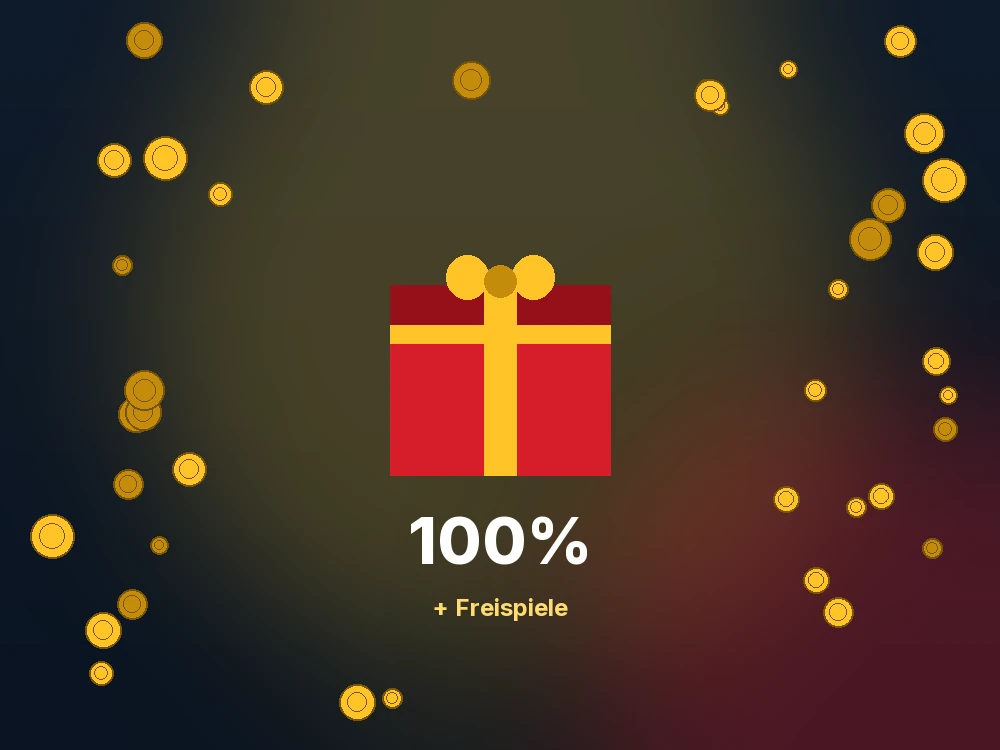 Illustration einer Geschenkbox mit Münzen als Symbol für den Willkommensbonus