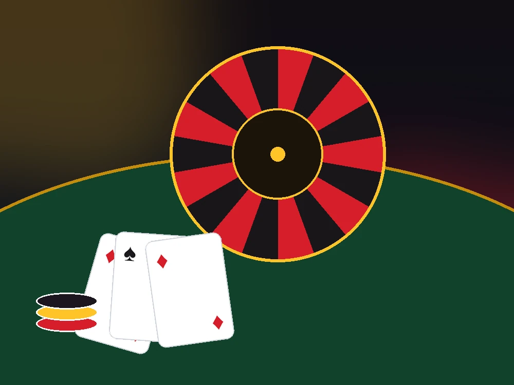 Illustration eines Live-Casino-Roulette-Tisches mit Karten und Chips